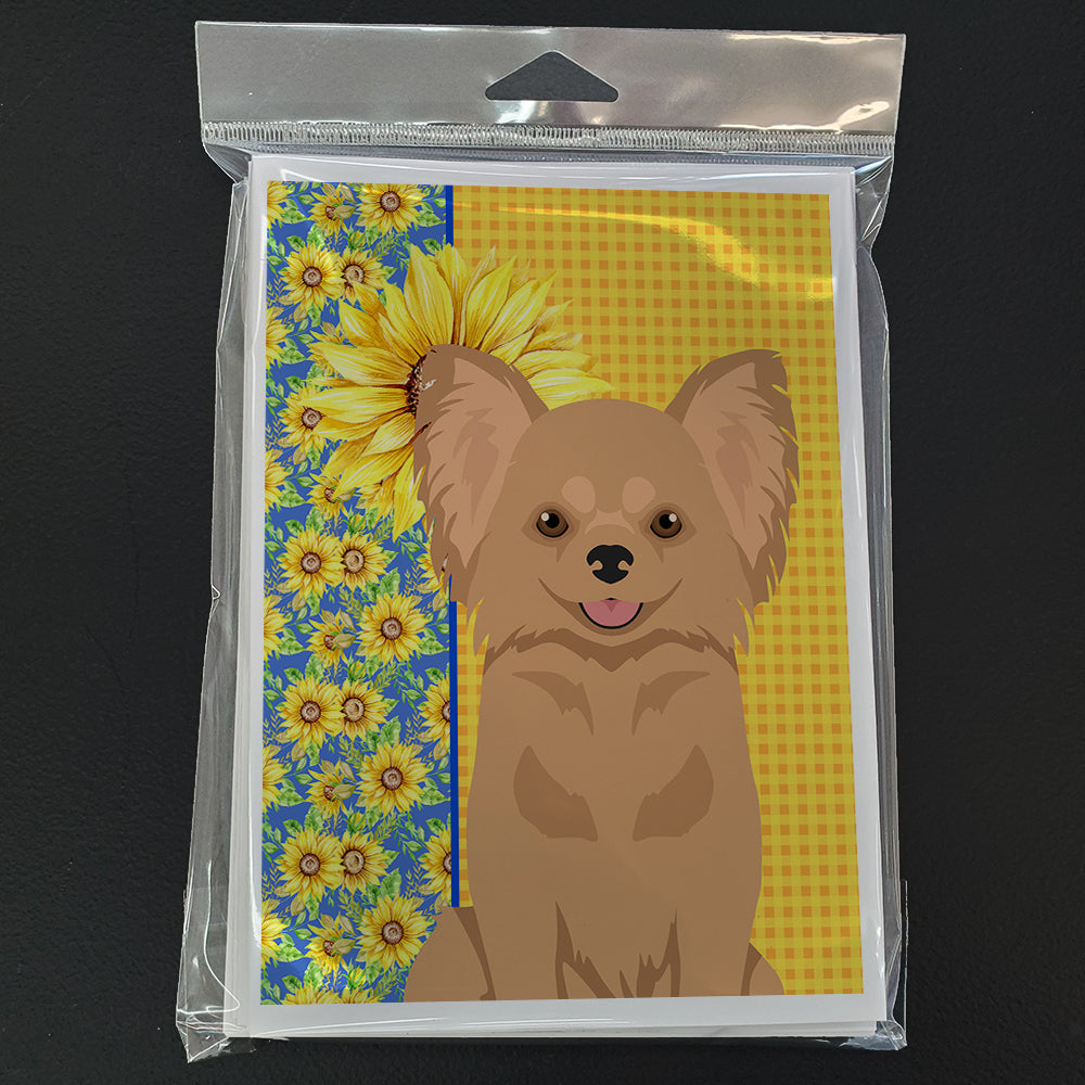 Summer Sunflowers Longhaired Gold Chihuahua Greeting Cards Pack of 8 Blank Cards with Envelopes Whimsical A7 Size 5x7