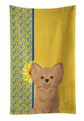 Summer Sunflowers Longhaired Gold Chihuahua Kitchen Towel Velour Plush Front and Cotton Loop Back Machine Washable