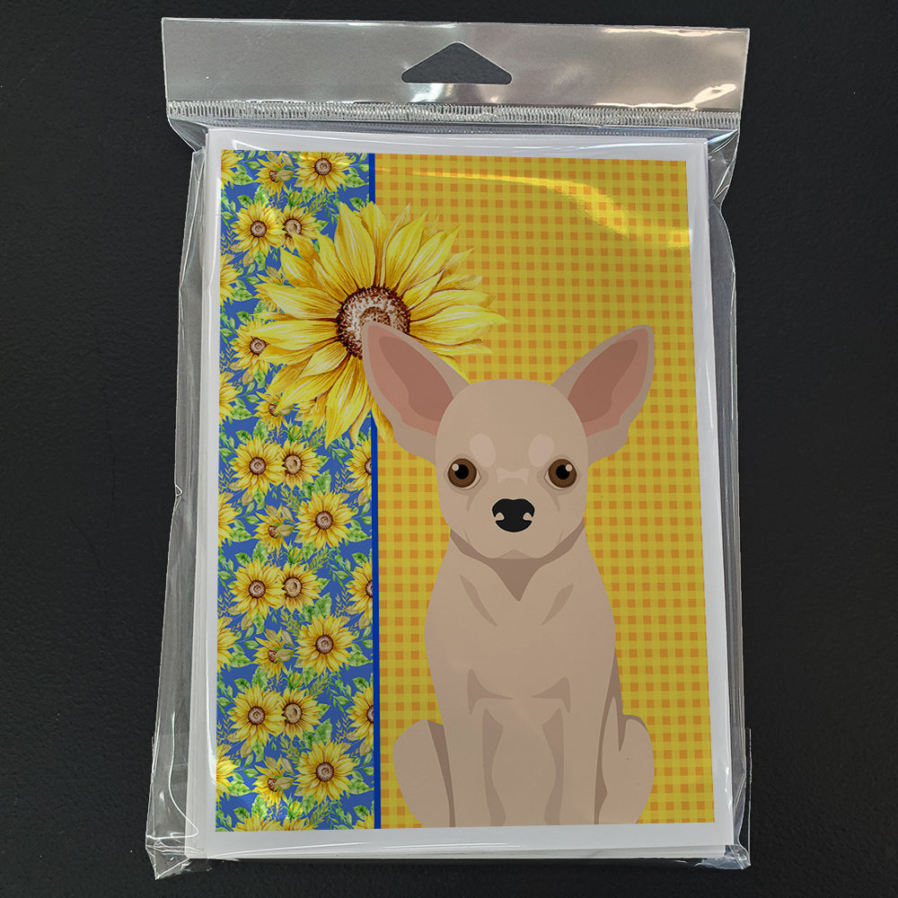 Summer Sunflowers Fawn Chihuahua Greeting Cards Pack of 8 Blank Cards with Envelopes Whimsical A7 Size 5x7