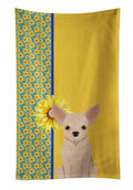 Summer Sunflowers Fawn Chihuahua Kitchen Towel Velour Plush Front and Cotton Loop Back Machine Washable