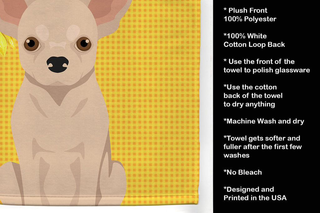 Summer Sunflowers Fawn Chihuahua Kitchen Towel Velour Plush Front and Cotton Loop Back Machine Washable