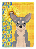 Summer Sunflowers Blue and White Chihuahua House Flag 28x40 Porch Sleeve Pole Decorative Outside Yard Banner Artwork Wall Hanging, Polyester