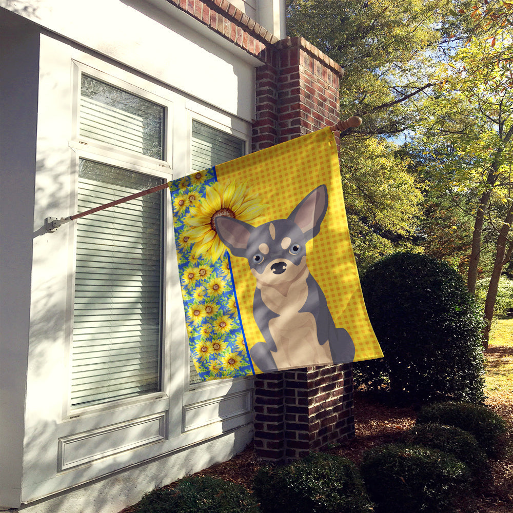 Summer Sunflowers Blue and White Chihuahua House Flag 28x40 Porch Sleeve Pole Decorative Outside Yard Banner Artwork Wall Hanging, Polyester