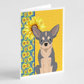 Summer Sunflowers Blue and White Chihuahua Greeting Cards Pack of 8 Blank Cards with Envelopes Whimsical A7 Size 5x7