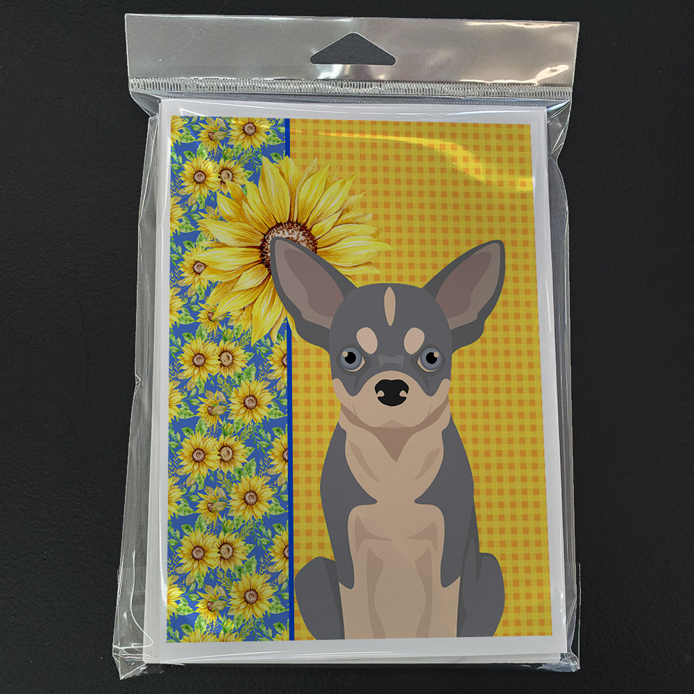 Summer Sunflowers Blue and White Chihuahua Greeting Cards Pack of 8 Blank Cards with Envelopes Whimsical A7 Size 5x7