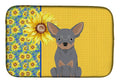 Summer Sunflowers Blue and Tan Chihuahua Dish Drying Mat Absorbent Dish Drying Mat Pad for Kitchen Counter Dish Drainer Mat for Countertop, 14 x 21", Multicolor