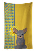 Summer Sunflowers Blue and Tan Chihuahua Kitchen Towel Velour Plush Front and Cotton Loop Back Machine Washable