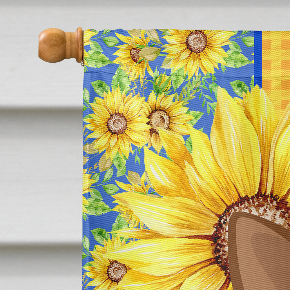 Summer Sunflowers Chocolate and Tan Chihuahua House Flag 28x40 Porch Sleeve Pole Decorative Outside Yard Banner Artwork Wall Hanging, Polyester
