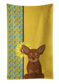 Summer Sunflowers Chocolate and Tan Chihuahua Kitchen Towel Velour Plush Front and Cotton Loop Back Machine Washable