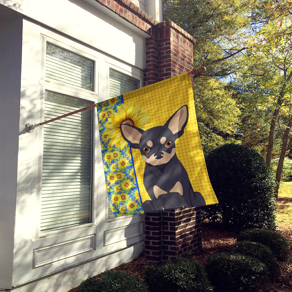 Summer Sunflowers Black and Cream Chihuahua House Flag 28x40 Porch Sleeve Pole Decorative Outside Yard Banner Artwork Wall Hanging, Polyester