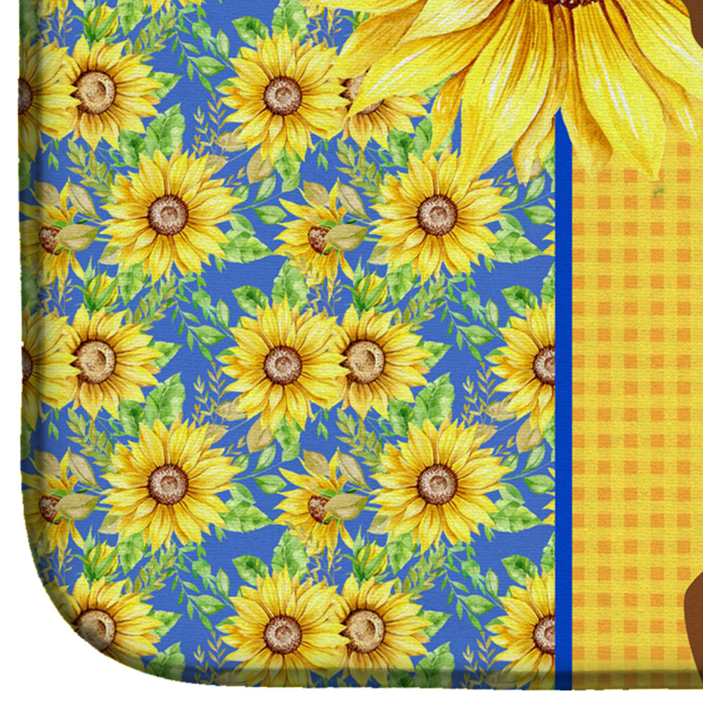 Summer Sunflowers Red and White Chihuahua Dish Drying Mat Absorbent Dish Drying Mat Pad for Kitchen Counter Dish Drainer Mat for Countertop, 14 x 21", Multicolor