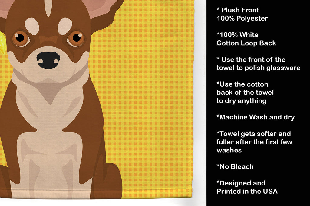 Summer Sunflowers Red and White Chihuahua Kitchen Towel Velour Plush Front and Cotton Loop Back Machine Washable