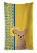 Summer Sunflowers Cream Chihuahua Kitchen Towel Velour Plush Front and Cotton Loop Back Machine Washable