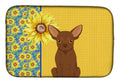 Summer Sunflowers Chocolate Chihuahua Dish Drying Mat Absorbent Dish Drying Mat Pad for Kitchen Counter Dish Drainer Mat for Countertop, 14 x 21", Multicolor