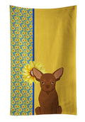Summer Sunflowers Chocolate Chihuahua Kitchen Towel Velour Plush Front and Cotton Loop Back Machine Washable