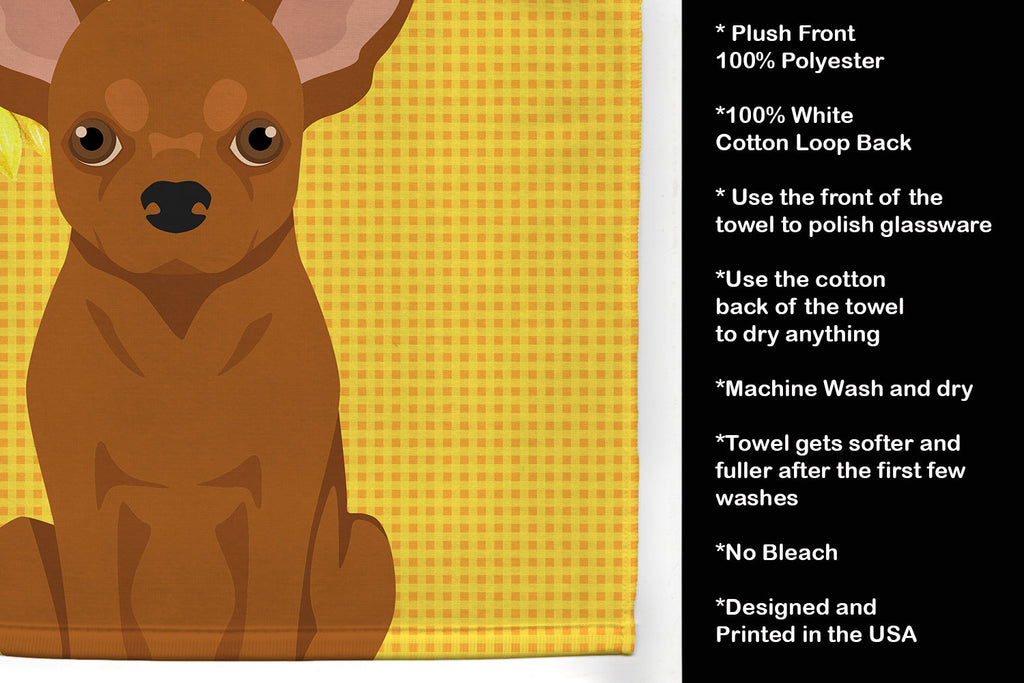 Summer Sunflowers Red Chihuahua Kitchen Towel Velour Plush Front and Cotton Loop Back Machine Washable