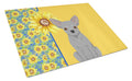 Summer Sunflowers Silver Chihuahua Cutting Board Tempered Glass Kitchen Cutting Surface, Heat Resistant Chopping, Non-Slip Feet, Food Prep & Serving