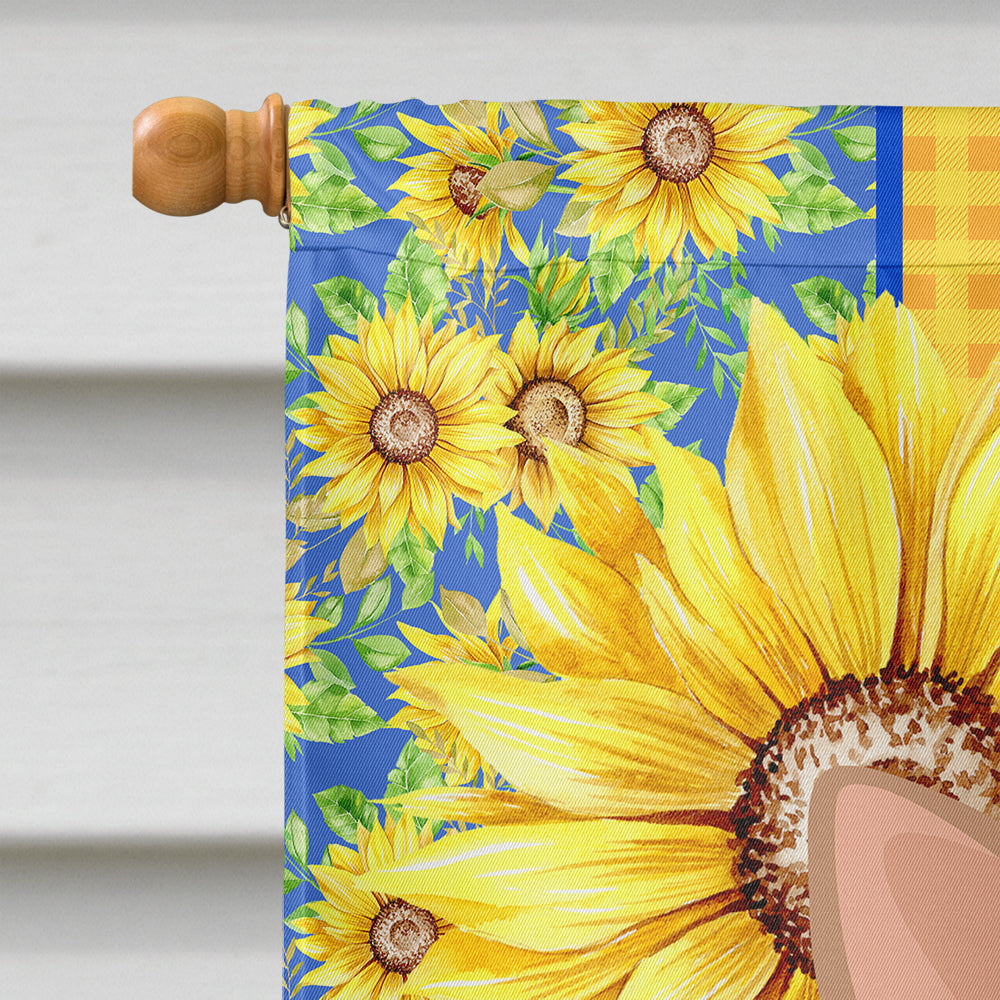 Summer Sunflowers Fawn and White Chihuahua House Flag 28x40 Porch Sleeve Pole Decorative Outside Yard Banner Artwork Wall Hanging, Polyester