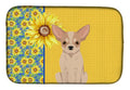 Summer Sunflowers Fawn and White Chihuahua Dish Drying Mat Absorbent Dish Drying Mat Pad for Kitchen Counter Dish Drainer Mat for Countertop, 14 x 21", Multicolor