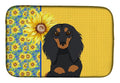 Summer Sunflowers Longhair Black and Tan Dachshund Dish Drying Mat Absorbent Dish Drying Mat Pad for Kitchen Counter Dish Drainer Mat for Countertop, 14 x 21", Multicolor