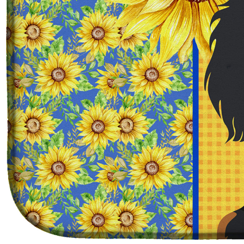 Summer Sunflowers Longhair Black and Tan Dachshund Dish Drying Mat Absorbent Dish Drying Mat Pad for Kitchen Counter Dish Drainer Mat for Countertop, 14 x 21", Multicolor