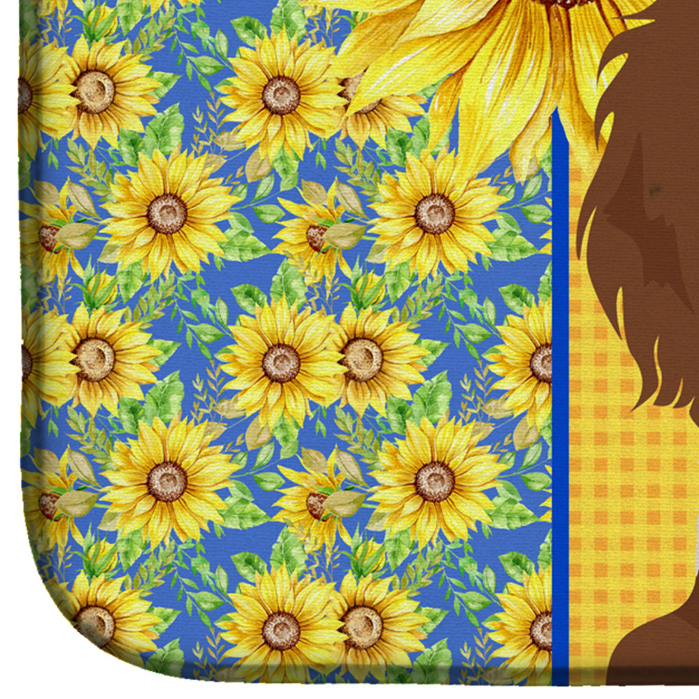 Summer Sunflowers Longhair Red Pedbald Dachshund Dish Drying Mat Absorbent Dish Drying Mat Pad for Kitchen Counter Dish Drainer Mat for Countertop, 14 x 21", Multicolor