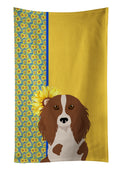 Summer Sunflowers Longhair Red Pedbald Dachshund Kitchen Towel Velour Plush Front and Cotton Loop Back Machine Washable
