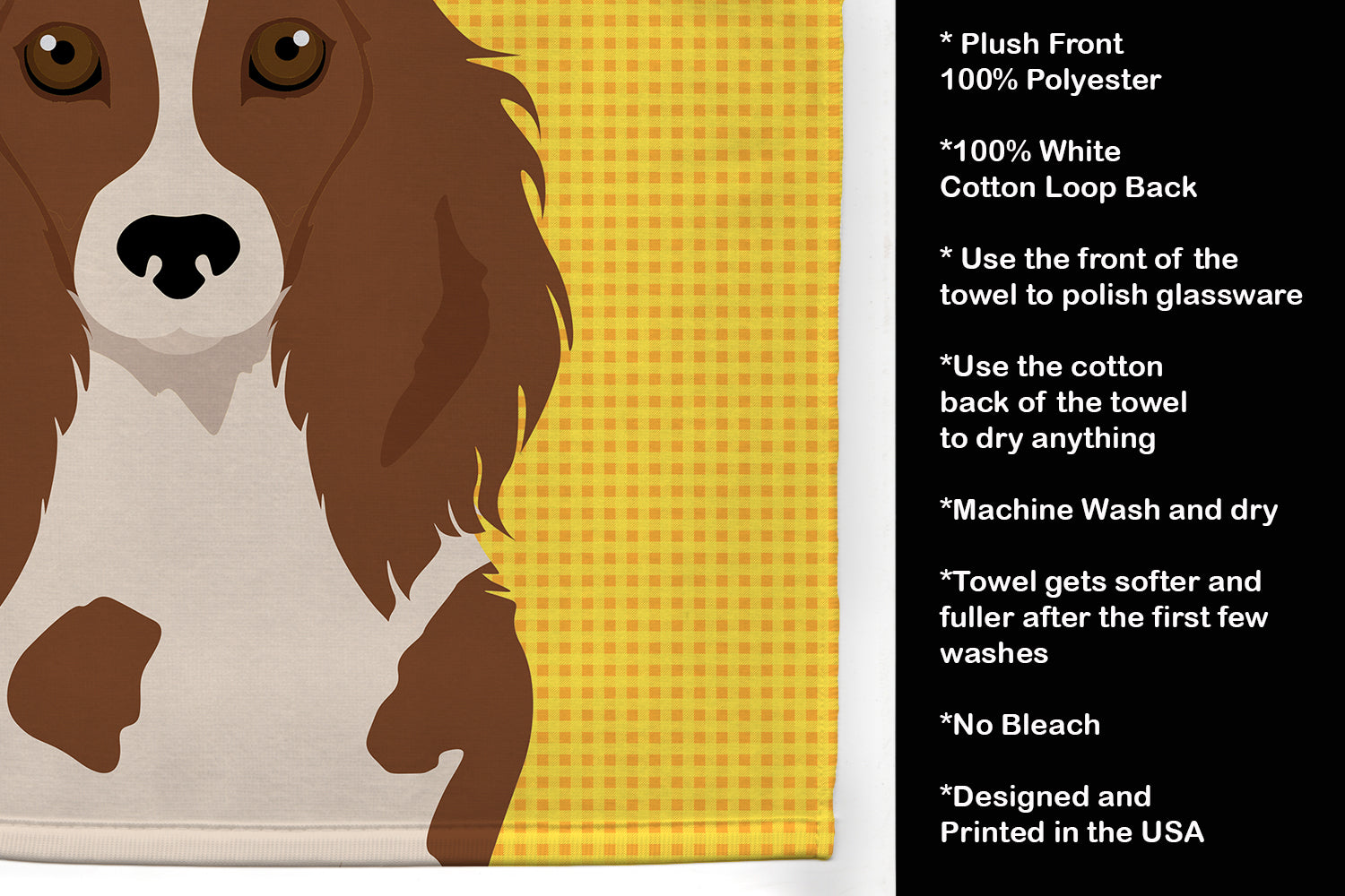 Summer Sunflowers Longhair Red Pedbald Dachshund Kitchen Towel Velour Plush Front and Cotton Loop Back Machine Washable