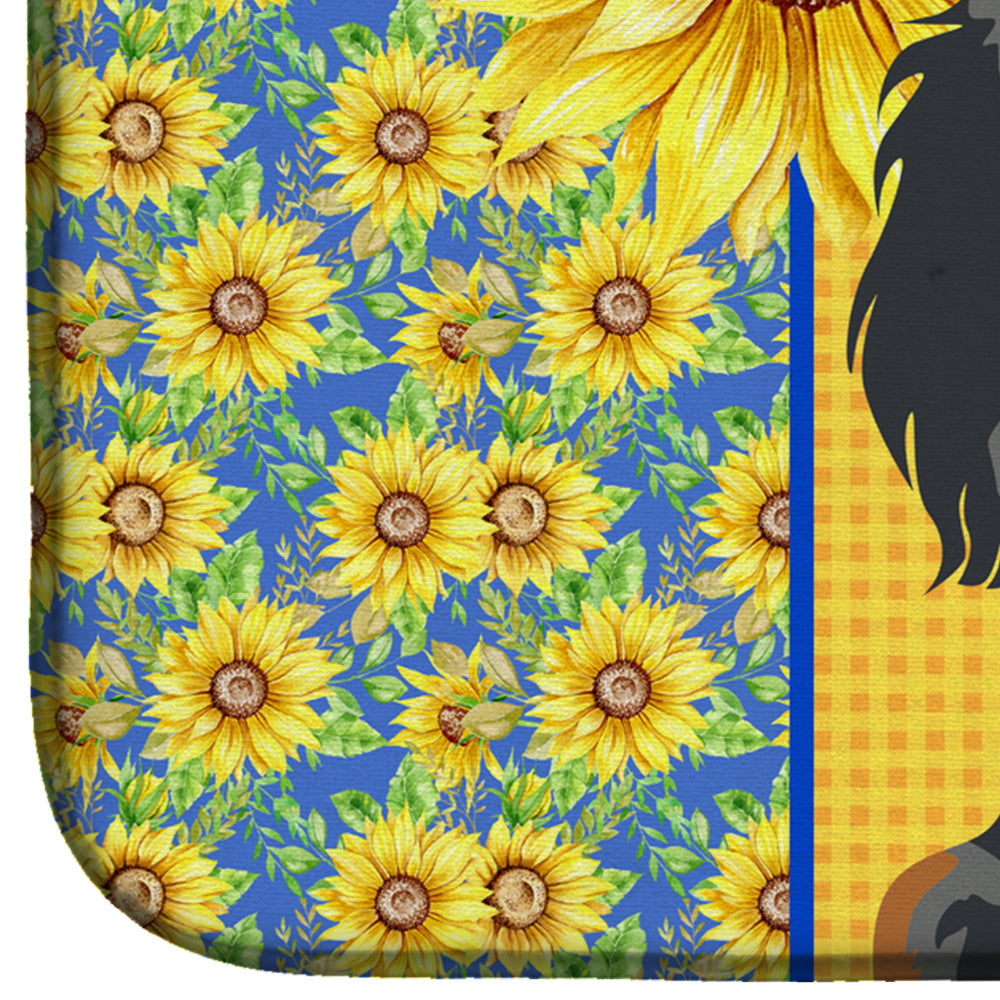 Summer Sunflowers Longhair Blue and Tan Dapple Dachshund Dish Drying Mat Absorbent Dish Drying Mat Pad for Kitchen Counter Dish Drainer Mat for Countertop, 14 x 21", Multicolor