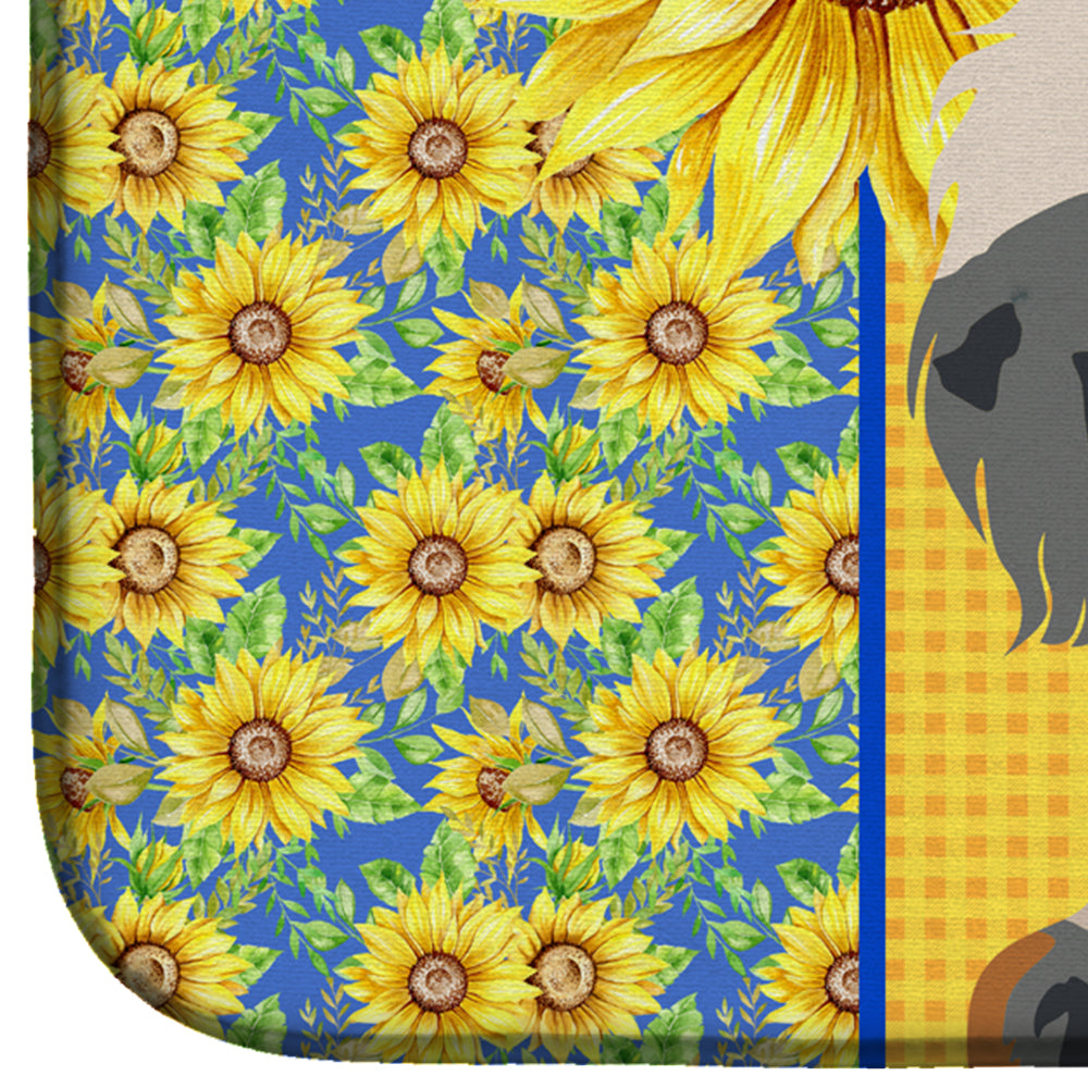 Summer Sunflowers Longhair Cream Dapple Dachshund Dish Drying Mat Absorbent Dish Drying Mat Pad for Kitchen Counter Dish Drainer Mat for Countertop, 14 x 21", Multicolor
