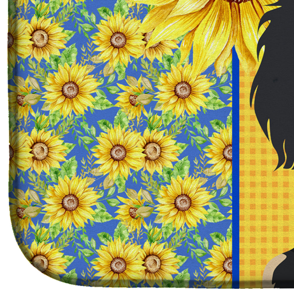 Summer Sunflowers Longhair Black and Cream Dachshund Dish Drying Mat Absorbent Dish Drying Mat Pad for Kitchen Counter Dish Drainer Mat for Countertop, 14 x 21", Multicolor