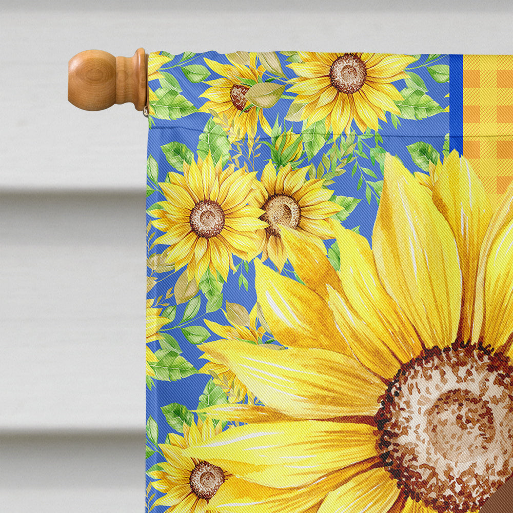 Summer Sunflowers Longhair Chocolate and Tan Dachshund House Flag 28x40 Porch Sleeve Pole Decorative Outside Yard Banner Artwork Wall Hanging, Polyester