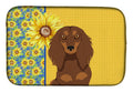 Summer Sunflowers Longhair Chocolate and Tan Dachshund Dish Drying Mat Absorbent Dish Drying Mat Pad for Kitchen Counter Dish Drainer Mat for Countertop, 14 x 21", Multicolor