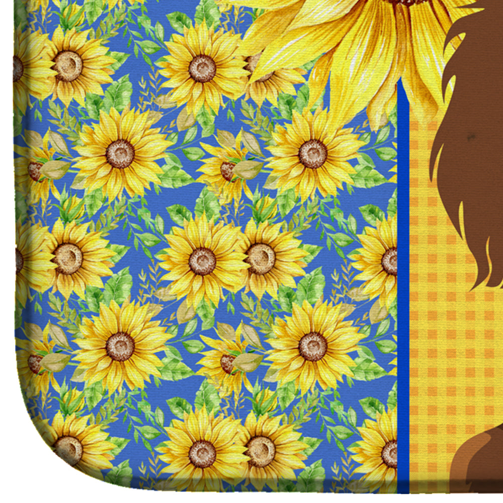 Summer Sunflowers Longhair Chocolate and Tan Dachshund Dish Drying Mat Absorbent Dish Drying Mat Pad for Kitchen Counter Dish Drainer Mat for Countertop, 14 x 21", Multicolor