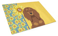 Summer Sunflowers Longhair Chocolate and Tan Dachshund Cutting Board Tempered Glass Kitchen Cutting Surface, Heat Resistant Chopping, Non-Slip Feet, Food Prep & Serving