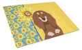 Summer Sunflowers Longhair Chocolate and Cream Dachshund Cutting Board Tempered Glass Kitchen Cutting Surface, Heat Resistant Chopping, Non-Slip Feet, Food Prep & Serving