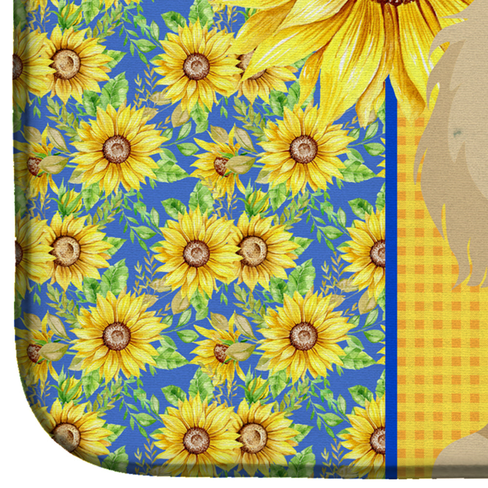 Summer Sunflowers Longhair Cream Dachshund Dish Drying Mat Absorbent Dish Drying Mat Pad for Kitchen Counter Dish Drainer Mat for Countertop, 14 x 21", Multicolor