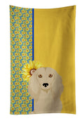 Summer Sunflowers Longhair Cream Dachshund Kitchen Towel Velour Plush Front and Cotton Loop Back Machine Washable