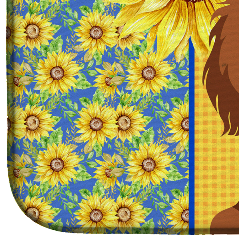 Summer Sunflowers Longhair Red Dachshund Dish Drying Mat Absorbent Dish Drying Mat Pad for Kitchen Counter Dish Drainer Mat for Countertop, 14 x 21", Multicolor