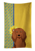Summer Sunflowers Longhair Red Dachshund Kitchen Towel Velour Plush Front and Cotton Loop Back Machine Washable