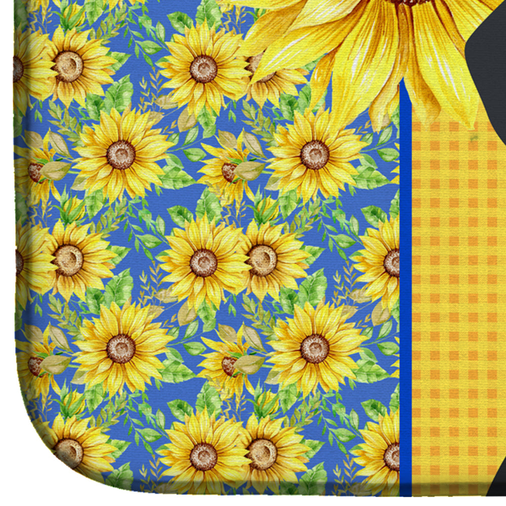 Summer Sunflowers Black and Tan Dachshund Dish Drying Mat Absorbent Dish Drying Mat Pad for Kitchen Counter Dish Drainer Mat for Countertop, 14 x 21", Multicolor