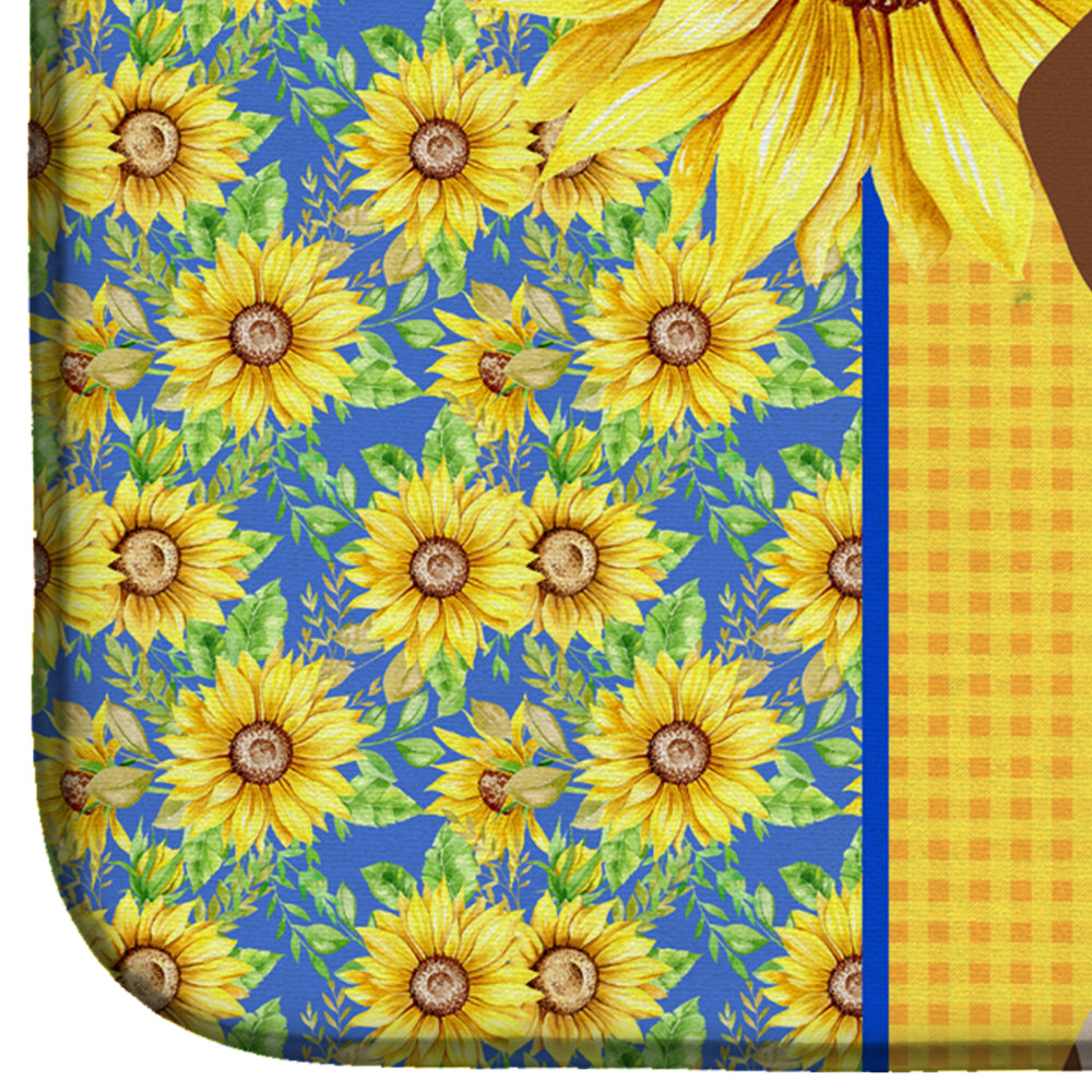 Summer Sunflowers Red Piebald Dachshund Dish Drying Mat Absorbent Dish Drying Mat Pad for Kitchen Counter Dish Drainer Mat for Countertop, 14 x 21", Multicolor