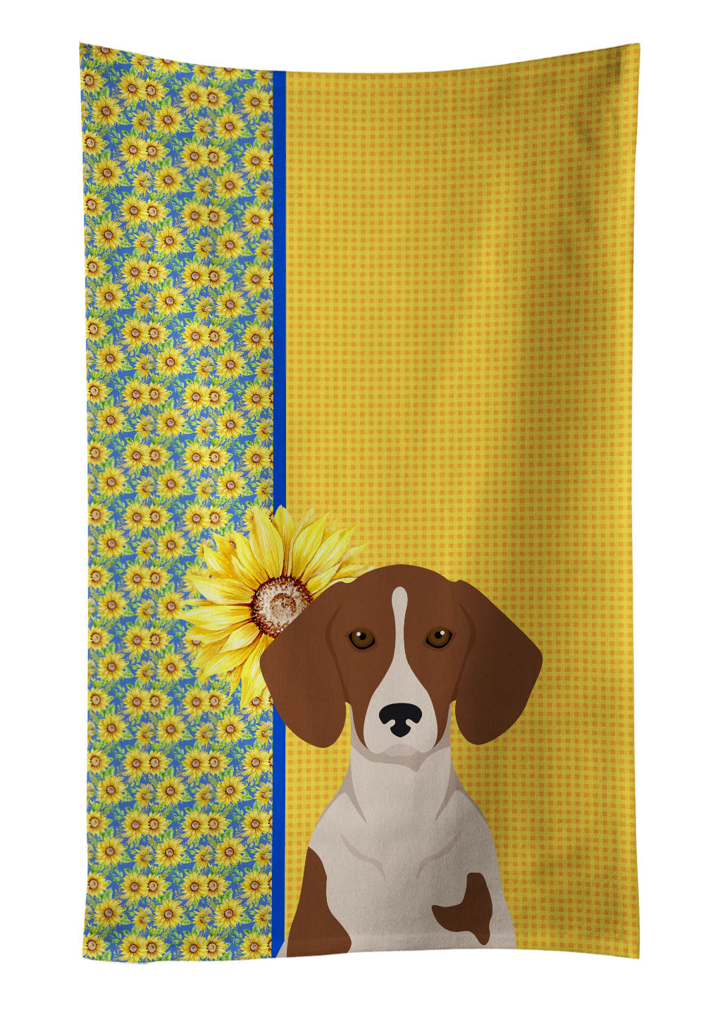 Summer Sunflowers Red Piebald Dachshund Kitchen Towel Velour Plush Front and Cotton Loop Back Machine Washable