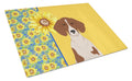 Summer Sunflowers Red Piebald Dachshund Cutting Board Tempered Glass Kitchen Cutting Surface, Heat Resistant Chopping, Non-Slip Feet, Food Prep & Serving