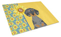 Summer Sunflowers Black Dapple Dachshund Cutting Board Tempered Glass Kitchen Cutting Surface, Heat Resistant Chopping, Non-Slip Feet, Food Prep & Serving