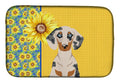 Summer Sunflowers Cream Dapple Dachshund Dish Drying Mat Absorbent Dish Drying Mat Pad for Kitchen Counter Dish Drainer Mat for Countertop, 14 x 21", Multicolor