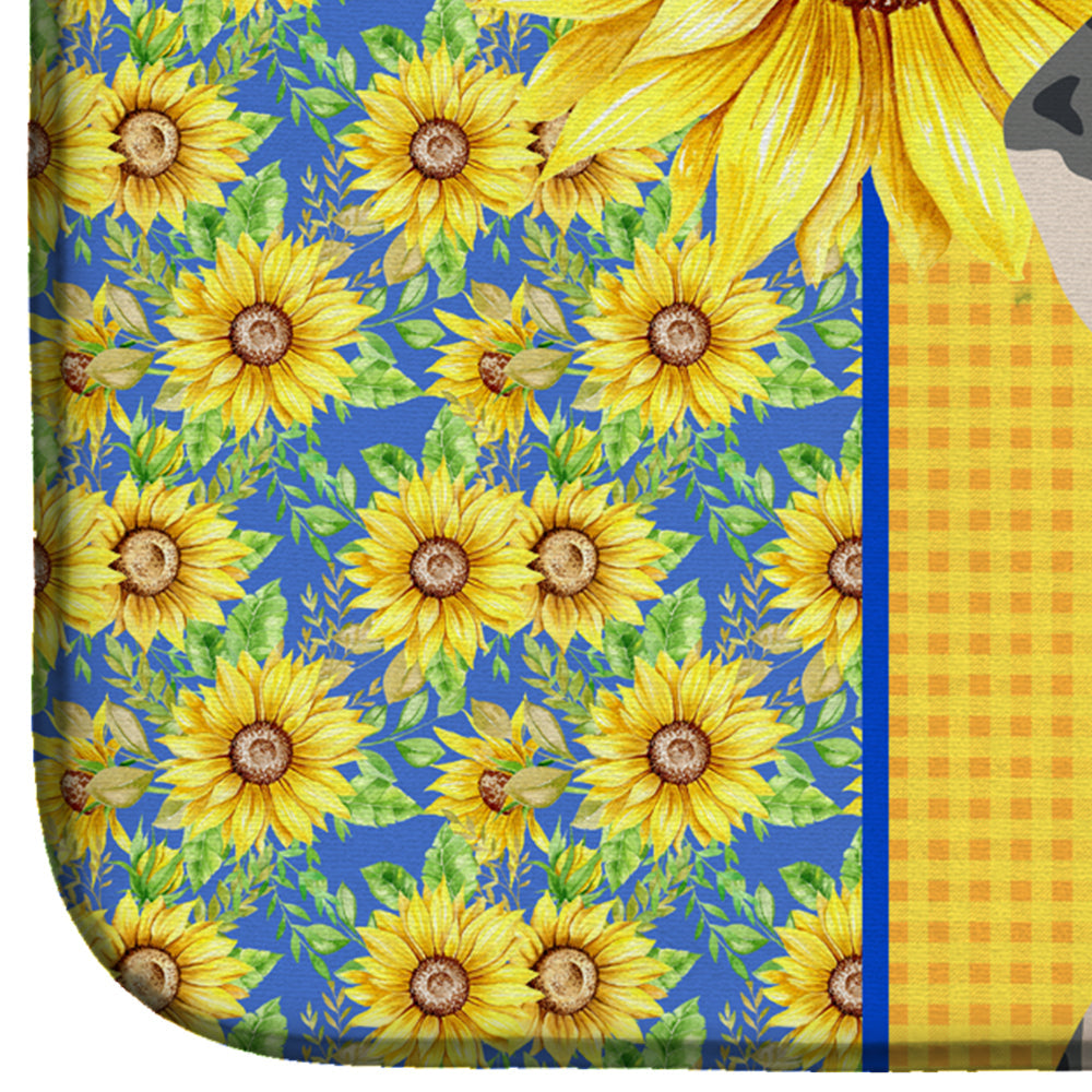 Summer Sunflowers Cream Dapple Dachshund Dish Drying Mat Absorbent Dish Drying Mat Pad for Kitchen Counter Dish Drainer Mat for Countertop, 14 x 21", Multicolor