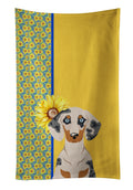 Summer Sunflowers Cream Dapple Dachshund Kitchen Towel Velour Plush Front and Cotton Loop Back Machine Washable