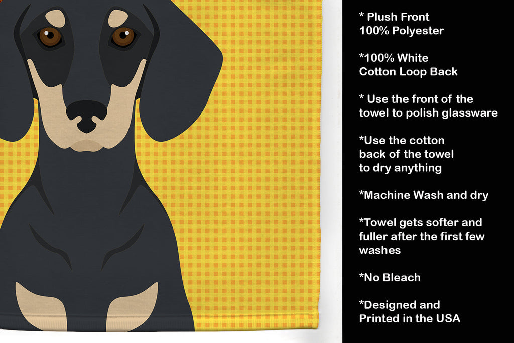Summer Sunflowers Black and Cream Dachshund Kitchen Towel Velour Plush Front and Cotton Loop Back Machine Washable