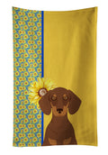 Summer Sunflowers Chocolate and Tan Dachshund Kitchen Towel Velour Plush Front and Cotton Loop Back Machine Washable